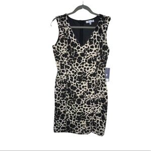 JENNIFER LOPEZ Black & Tan Animal Print Sheath Dress 8 NWT